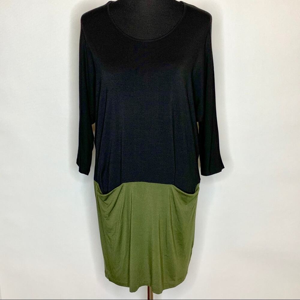 Michael Stars black green color block jersey knit tunic dress size Small